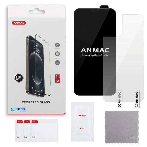 

Защитное стекло ANMAC для iPhone 12 Pro Max + пленка назад Full Cover черный Арт.1137389, Защитное стекло ANMAC для iPhone 12 Pro Max + пленка назад Full Cover черный