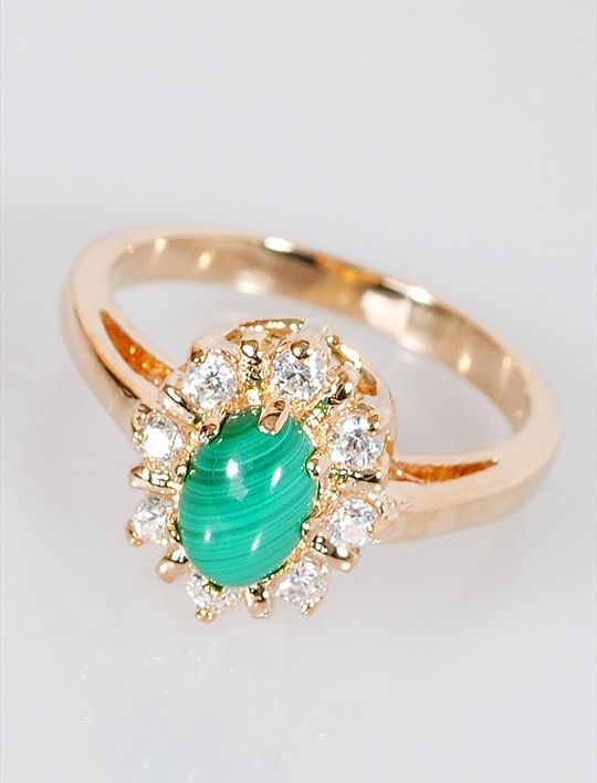 

Кольцо из бижутерного сплава р. 16 Lotus Jewelry 39R-39ml, малахит/циркон, 39R-39ml