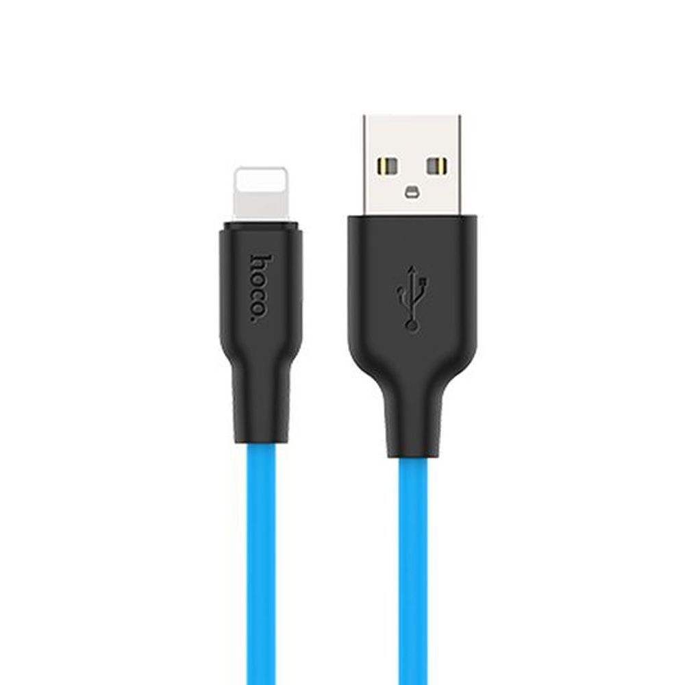 фото Кабель usb lightning hoco x21 plus 1m 2.4a черно-голубой