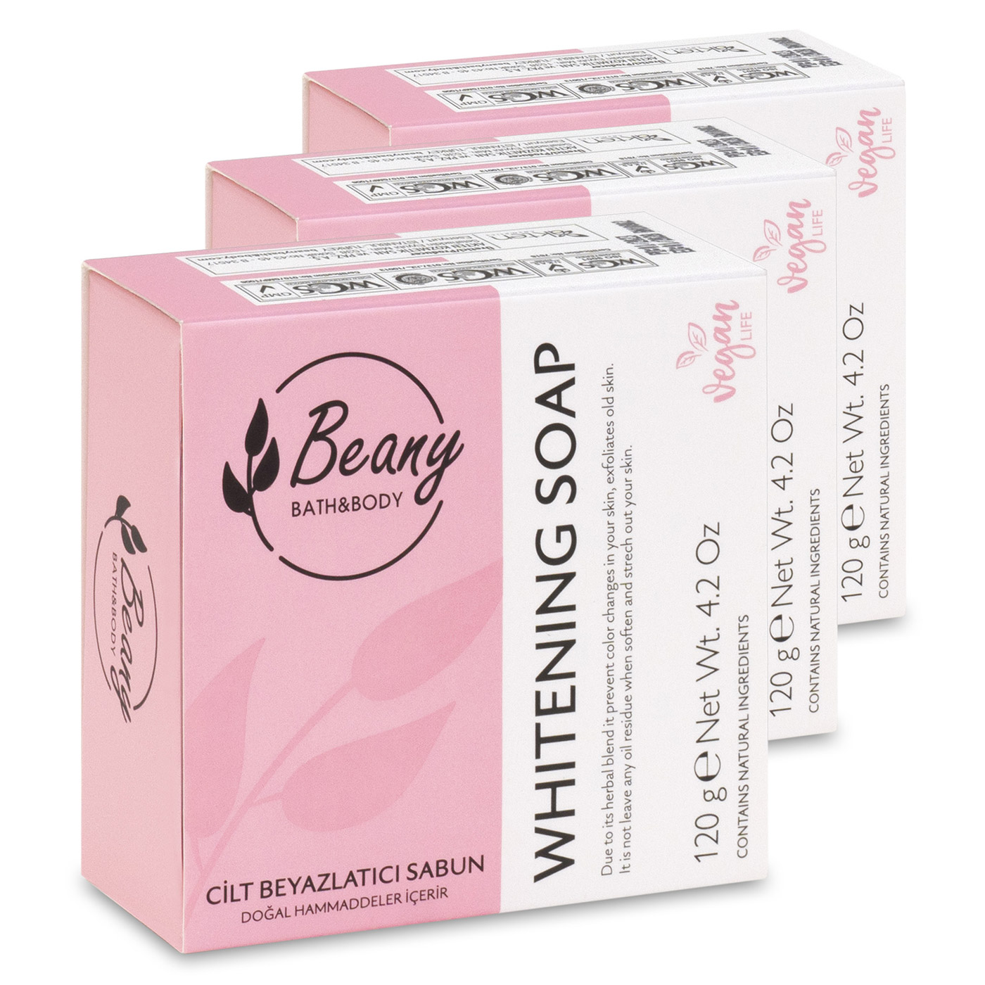 Мыло Beany натуральное турецкое Skin Whitening Soap с эффектом отбеливания 3шт х 120г bio mio натуральное мыло бергамот и зелёный чай vegan soap aromatherapy