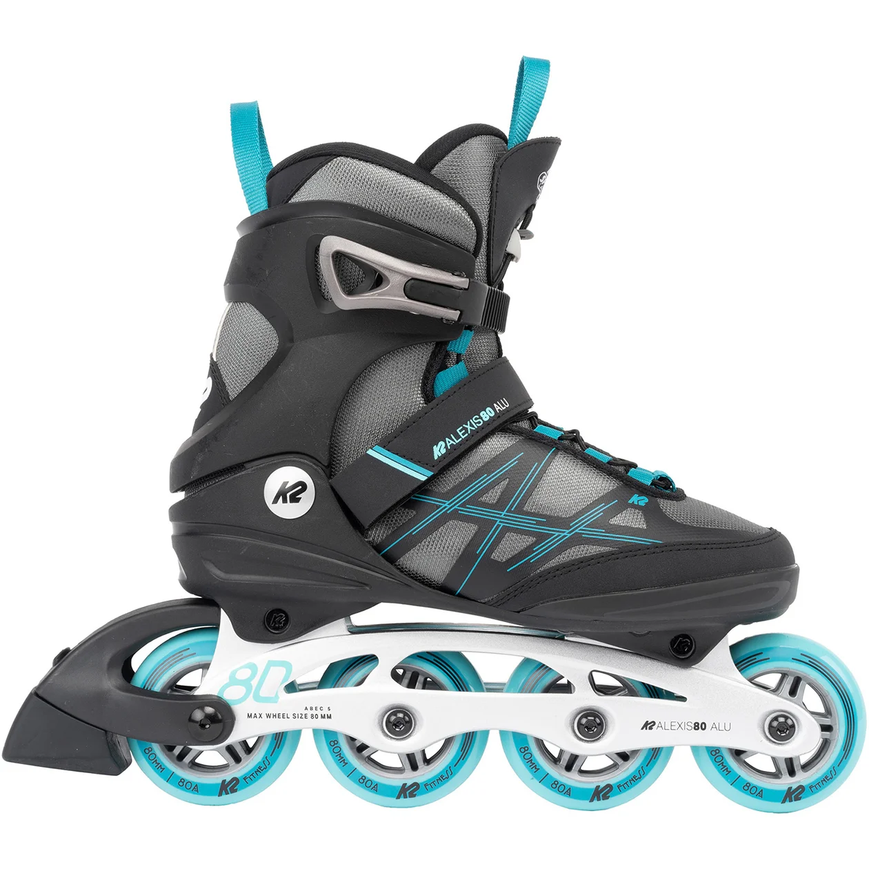 Коньки роликовые K2 Skates Alexis 80 ALU 30G0417.1.1.075, женские, серый, лазурный, 7.5