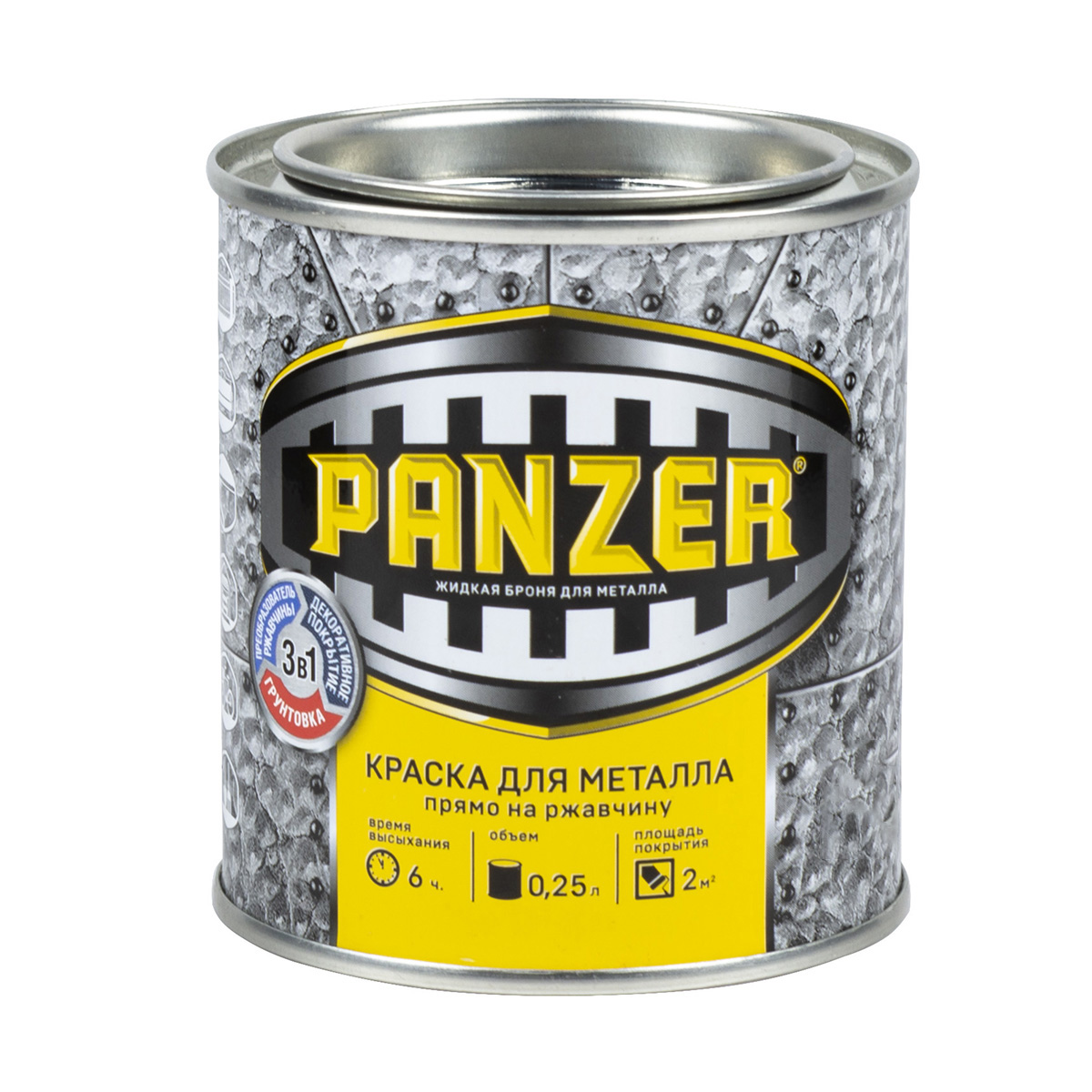 фото Краска "panzer" для металла молотковая коричневая 0,25 л
