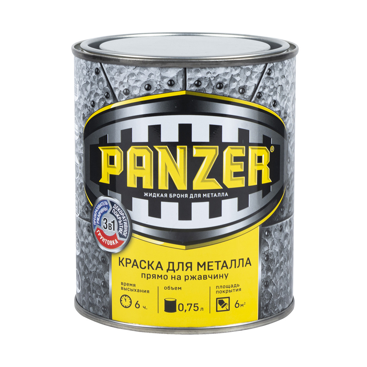 фото Краска "panzer" для металла молотковая серая 0,75 л