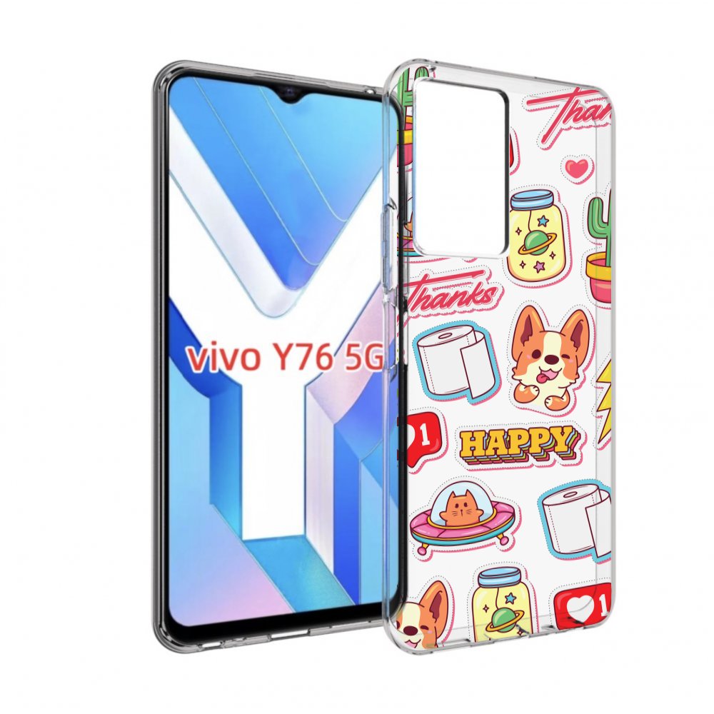

Чехол MyPads милые-стикеры-корги для Vivo Y76 5G, Прозрачный, Tocco