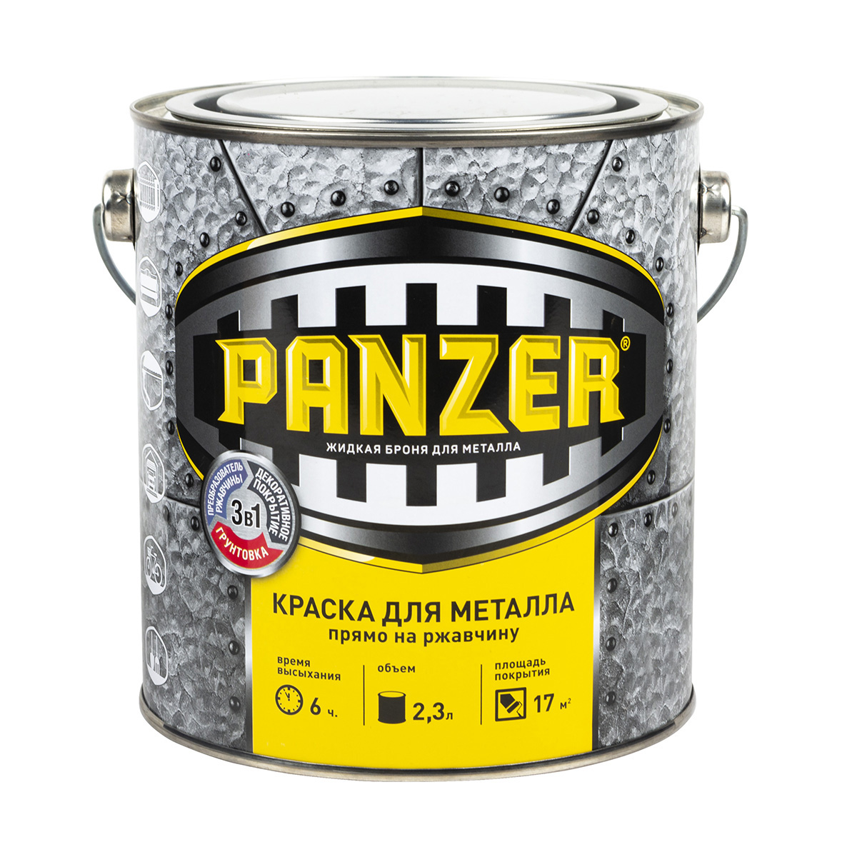 фото Краска "panzer" для металла молотковая черная 2,3 л