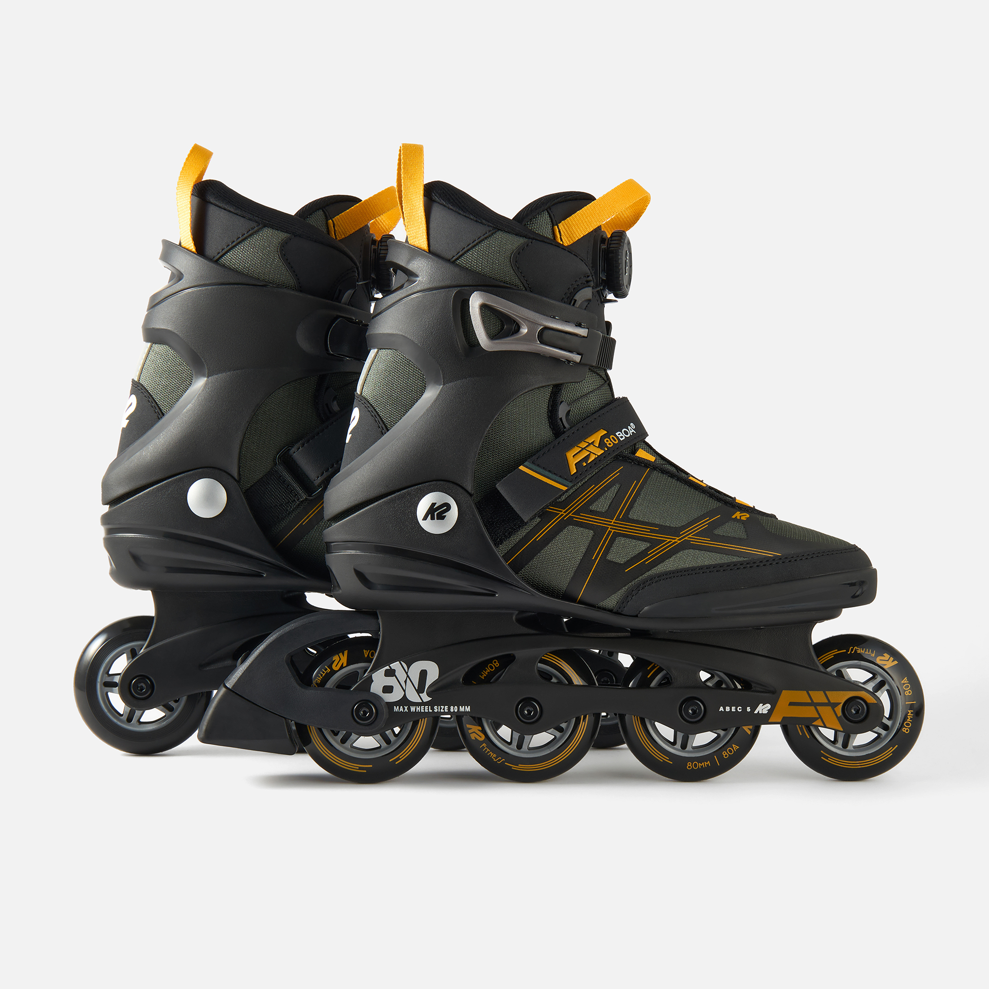 

Коньки роликовые K2 Skates F.I.T. 80 BOA 30G0315.1.1.080, мужские, серый, горчичный, 8, 30G0315