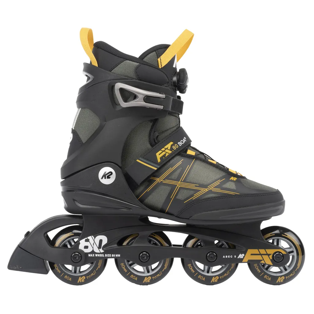 Коньки роликовые K2 Skates F.I.T. 80 BOA 30G0315.1.1.085, мужские, серый, горчичный, 8.5