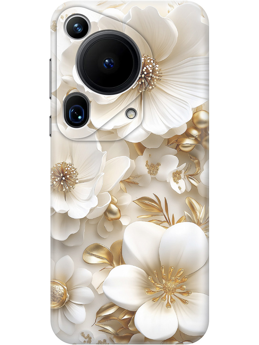

Силиконовый чехол на Huawei Pura 70 Ultra с принтом "Золото на белых цветах", Прозрачный;белый;золотистый, 782625824