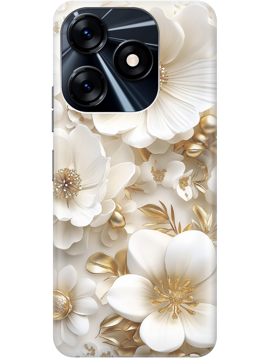 

Силиконовый чехол на Tecno Spark 10 / 10C с принтом "Золото на белых цветах", Прозрачный;белый;золотистый, 769297824