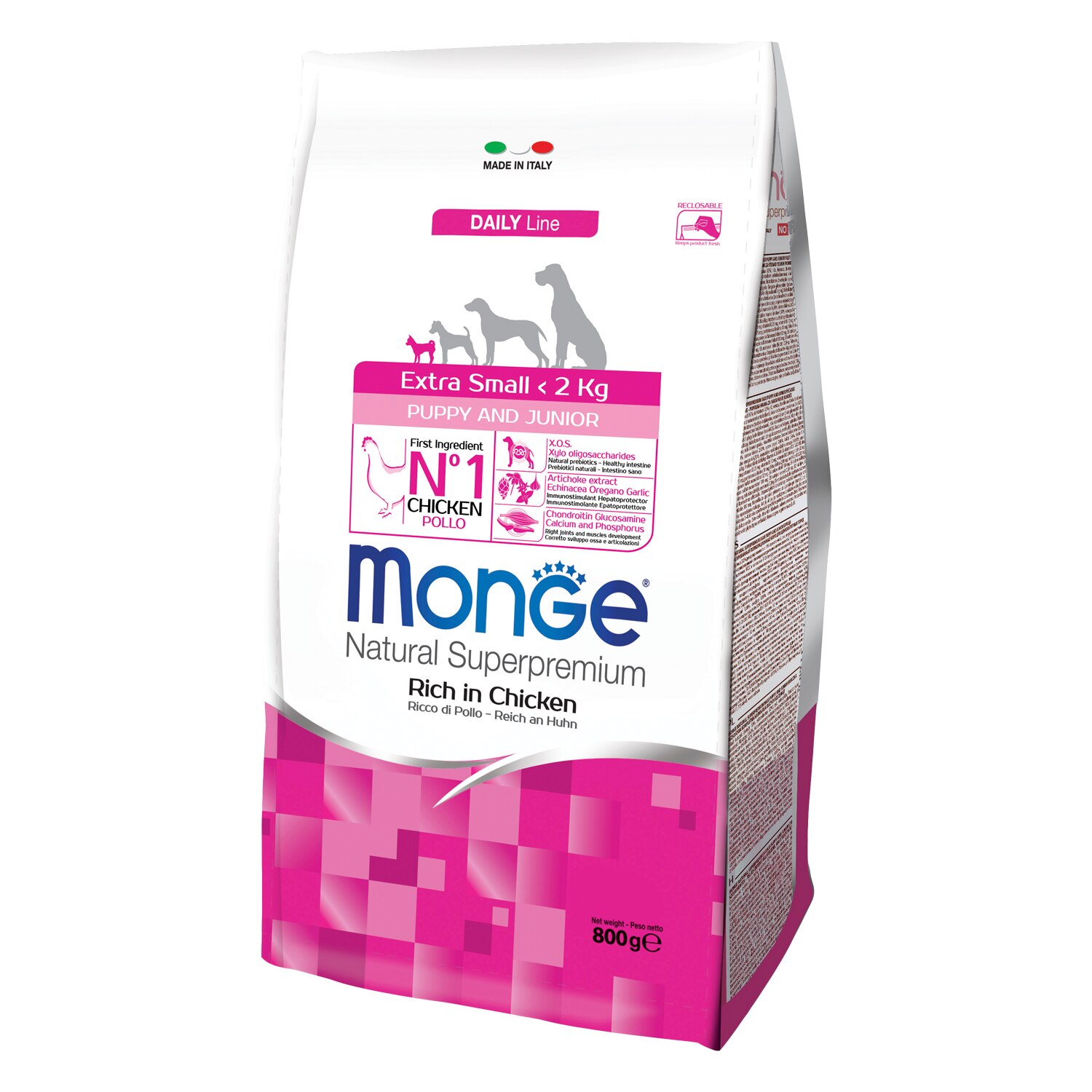 

Корм сухой Monge Extra Small для щенков миниатюрных пород, с курицей, 800 г