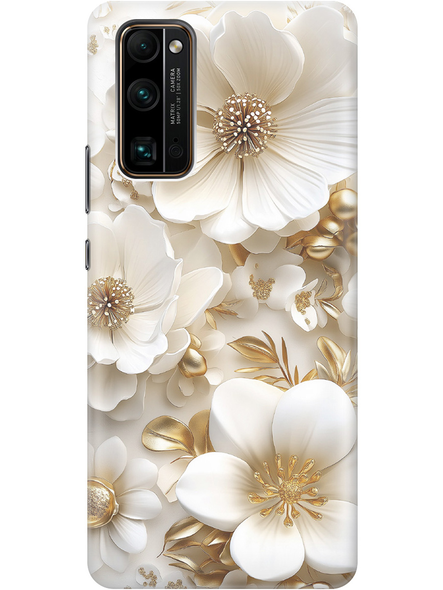 

Силиконовый чехол на Honor 30 Pro+ с принтом "Золото на белых цветах", Прозрачный;белый;золотистый, 722945924