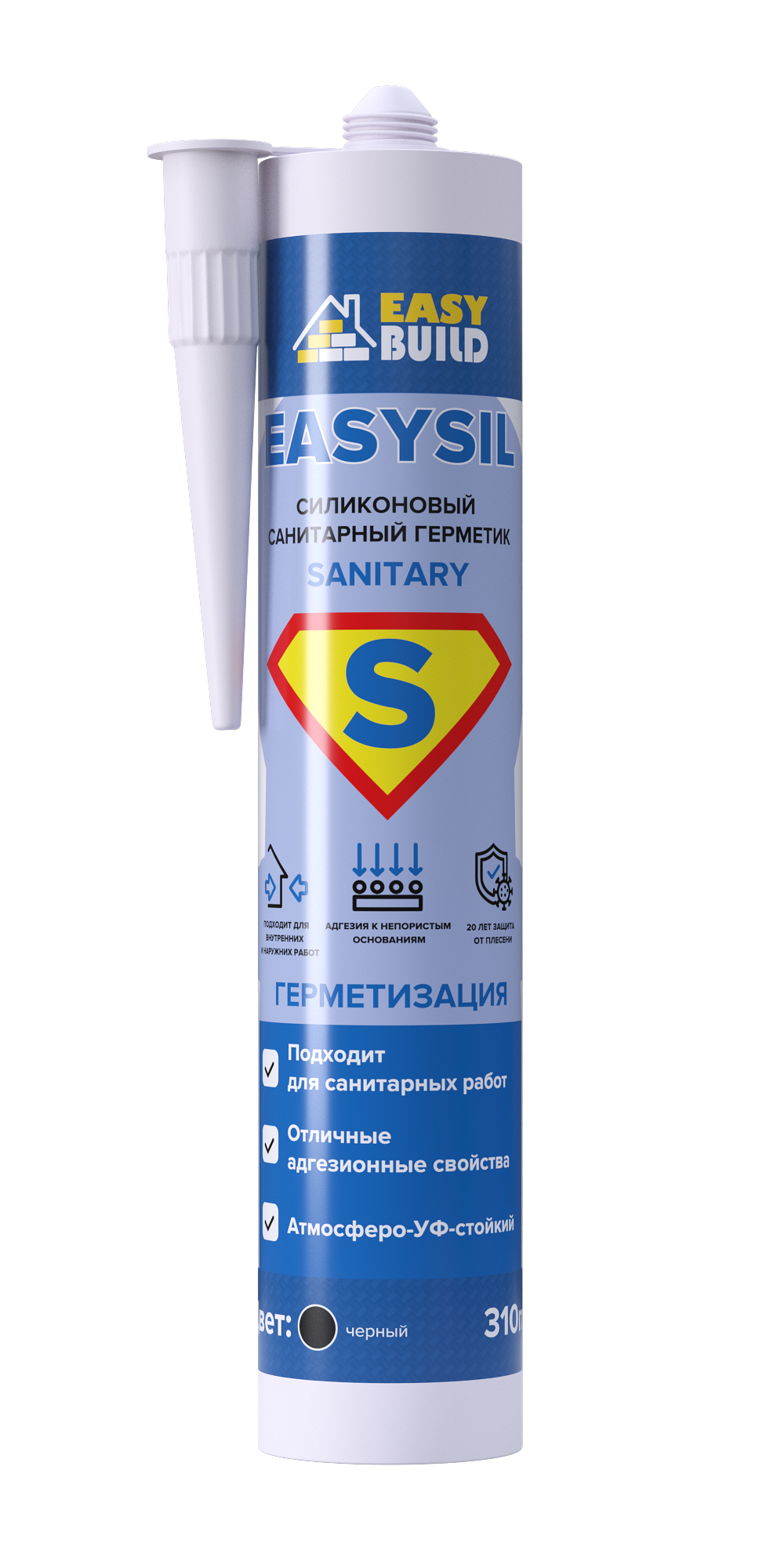 фото Герметик силиконовый easysil sanitary черный easy build