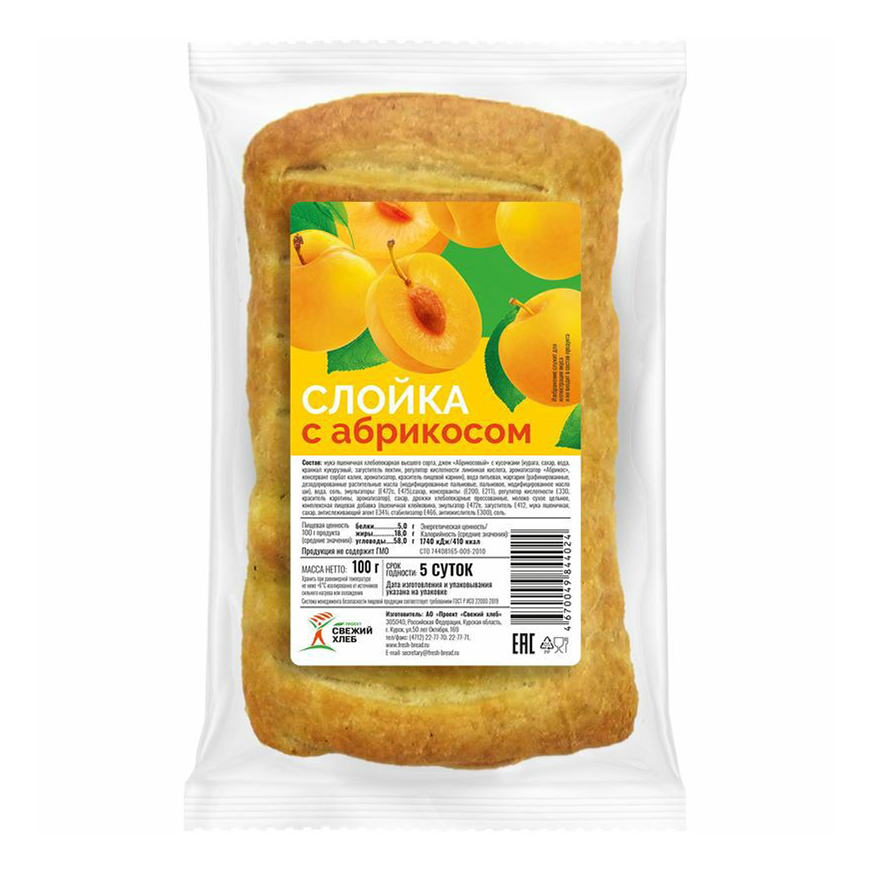 

Слойка Проект Свежий хлеб с абрикосом 100 г