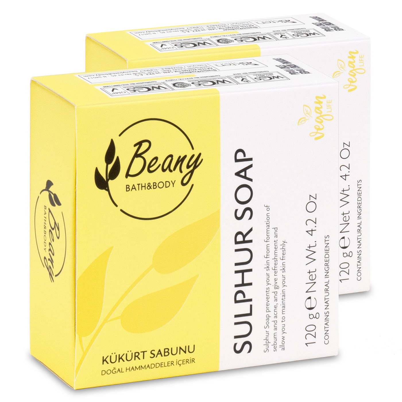 Мыло Beany твердое натуральное турецкое Sulphur Soap серное 2шт. х 120г серное мыло для тела и массажа