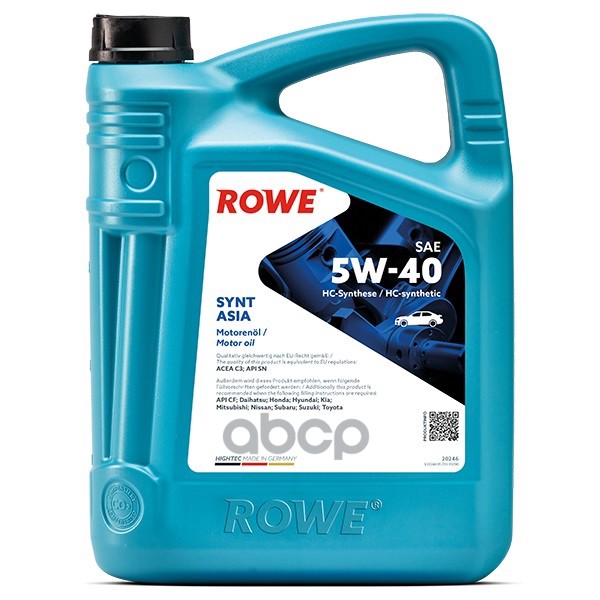 

ROWE Масло Rowe 5/40 Hightec Synt Asia Acea C3, Api Sn/Cf Синтетическое 4 Л