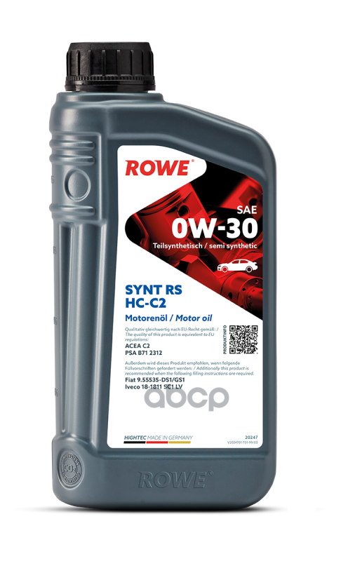 фото Rowe масло rowe 0/30 hightec synt rs hc-c2 синтетическое 1 л