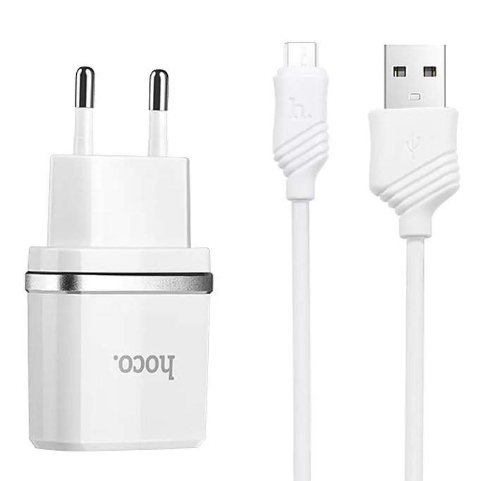 Сетевое зарядное устройство Hoco C11 (5V + кабель MicroUSB) (белое)