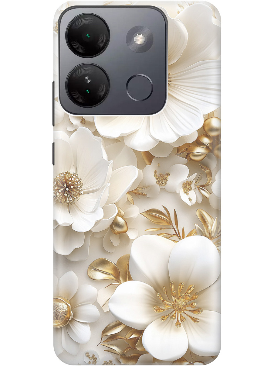 

Силиконовый чехол на Infinix Smart 7 HD с принтом "Золото на белых цветах", Прозрачный;белый;золотистый, 769392024