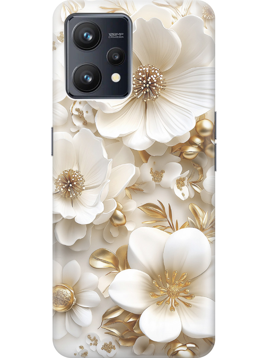 

Силиконовый чехол на Realme 9 с принтом "Золото на белых цветах", Прозрачный;белый;золотистый, 741736524