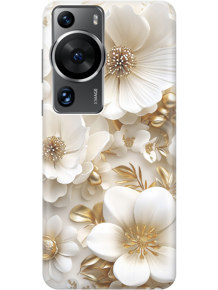 

Силиконовый чехол на Huawei P60 Pro с принтом "Золото на белых цветах", Прозрачный;белый;золотистый, 772620824