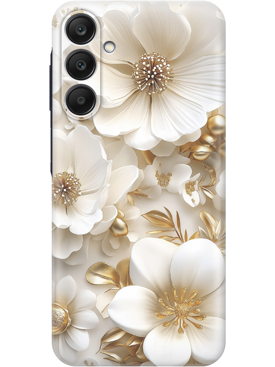

Силиконовый чехол на Samsung Galaxy A25 с принтом "Золото на белых цветах", Прозрачный;белый;золотистый, 780484424