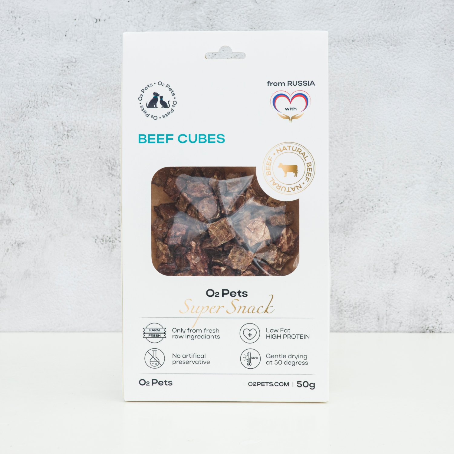 Лакомство для собак O2 Pets Beef Cubes Говяжье легкое, 50 г