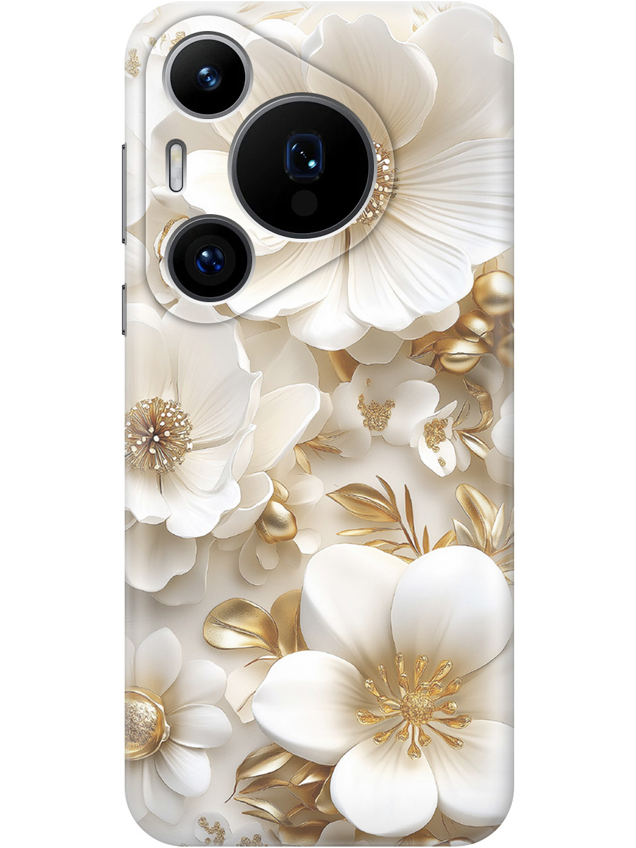 

Силиконовый чехол на Huawei Pura 70 Pro / 70 Pro+ с принтом "Золото на белых цветах", Прозрачный;белый;золотистый, 782625224