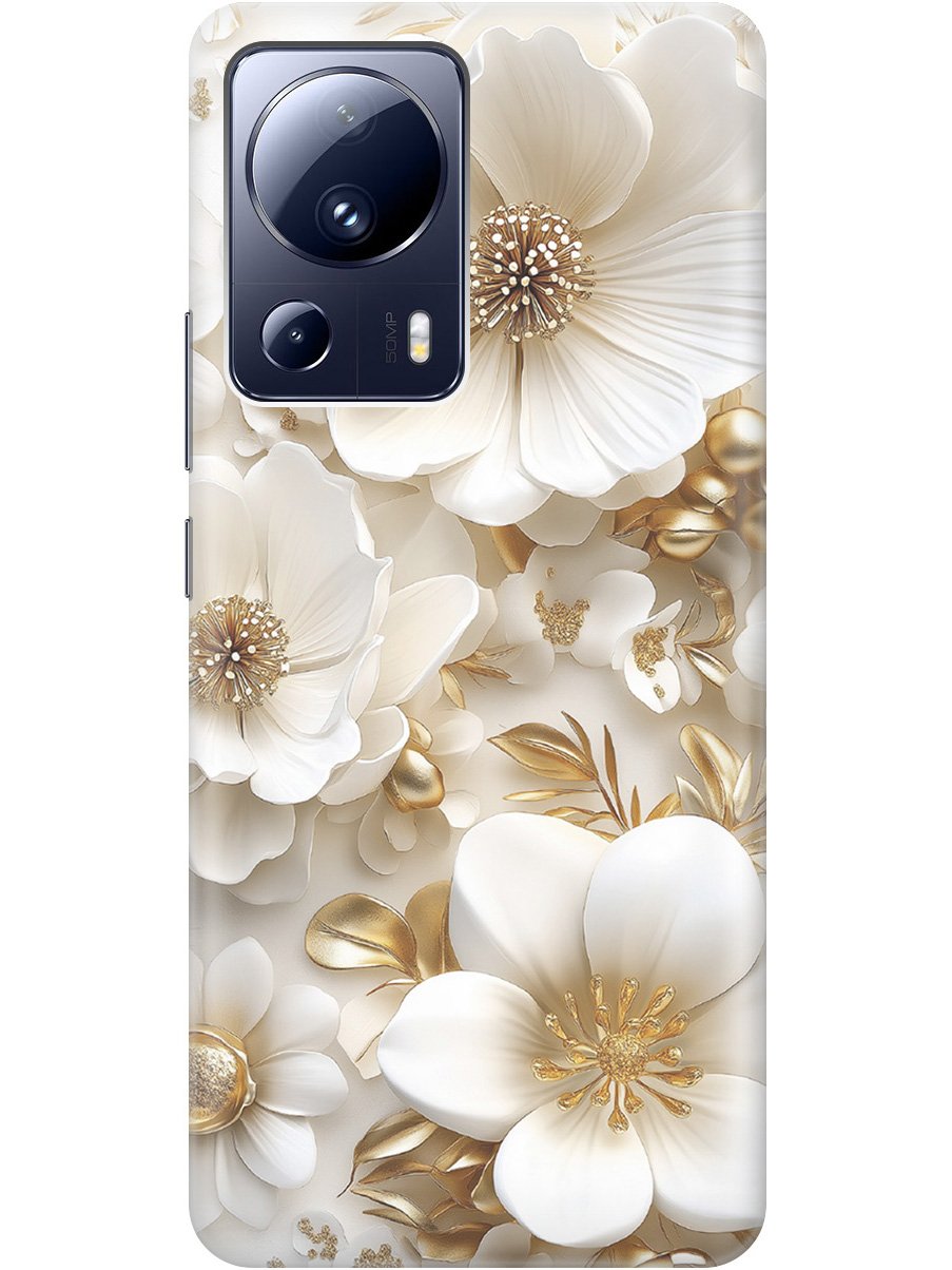 

Силиконовый чехол на Xiaomi 13 Lite с принтом "Золото на белых цветах", Прозрачный;белый;золотистый, 768741224