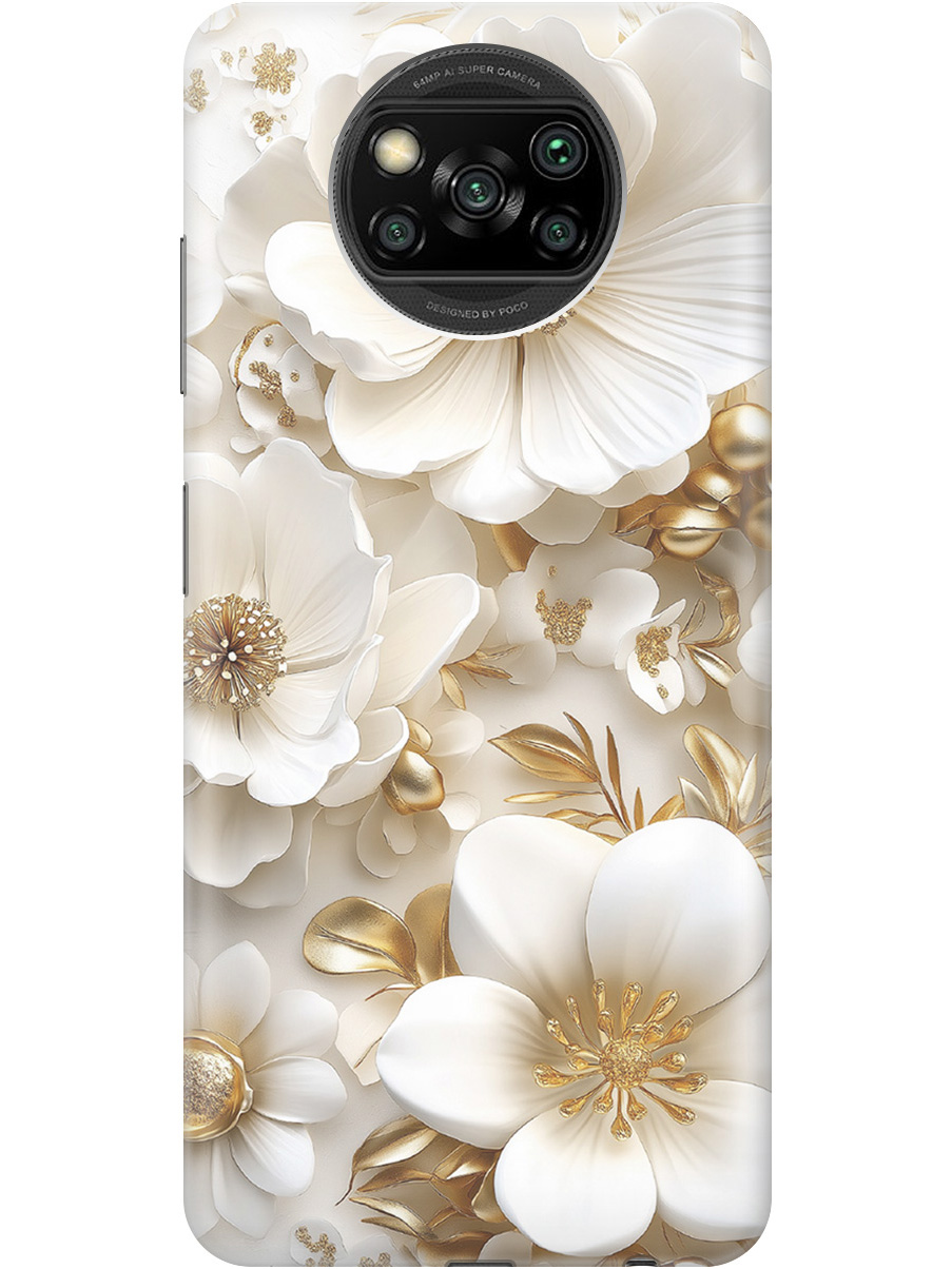 

Силиконовый чехол на Xiaomi Poco X3 / X3 Pro с принтом "Золото на белых цветах", Прозрачный;белый;золотистый, 723602724