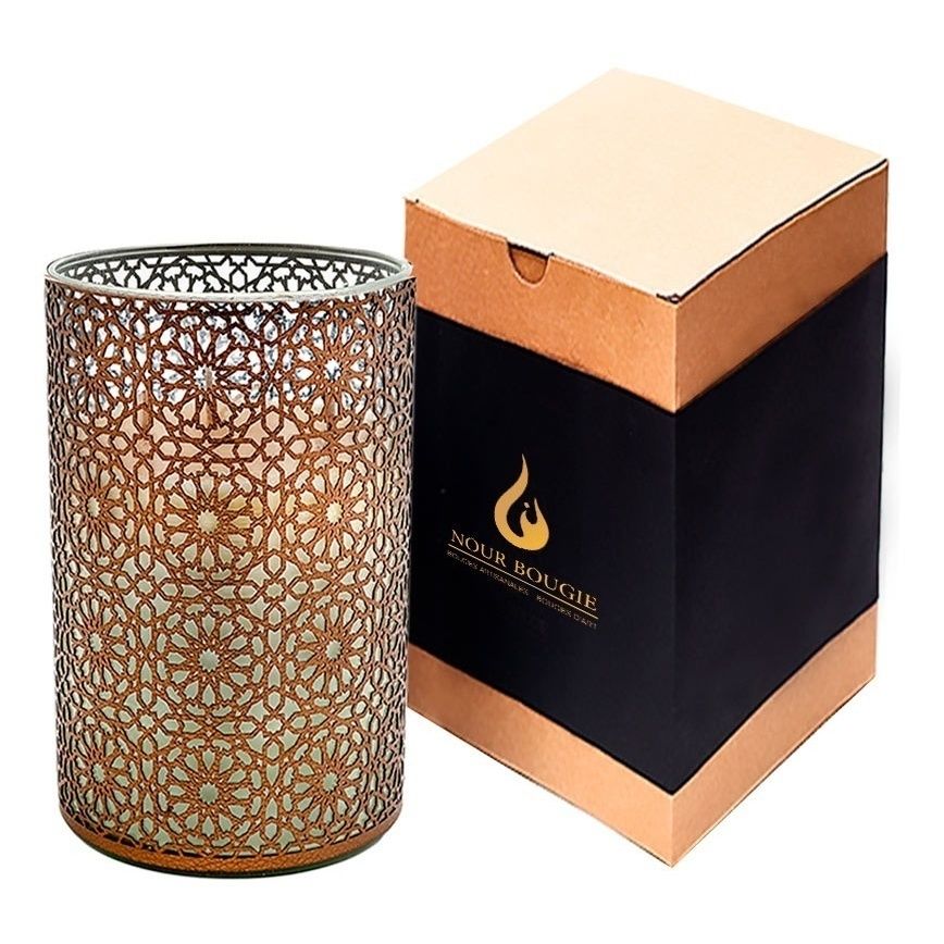 

Свеча ароматическая в стакане Nour Bougie Arabesque Figue menthe 2,16 кг бронза