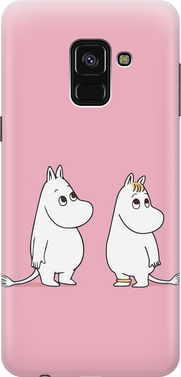 

Чехол на Samsung Galaxy A8+ (2018) "Муми-тролли на розовом", Белый;розовый, 7220