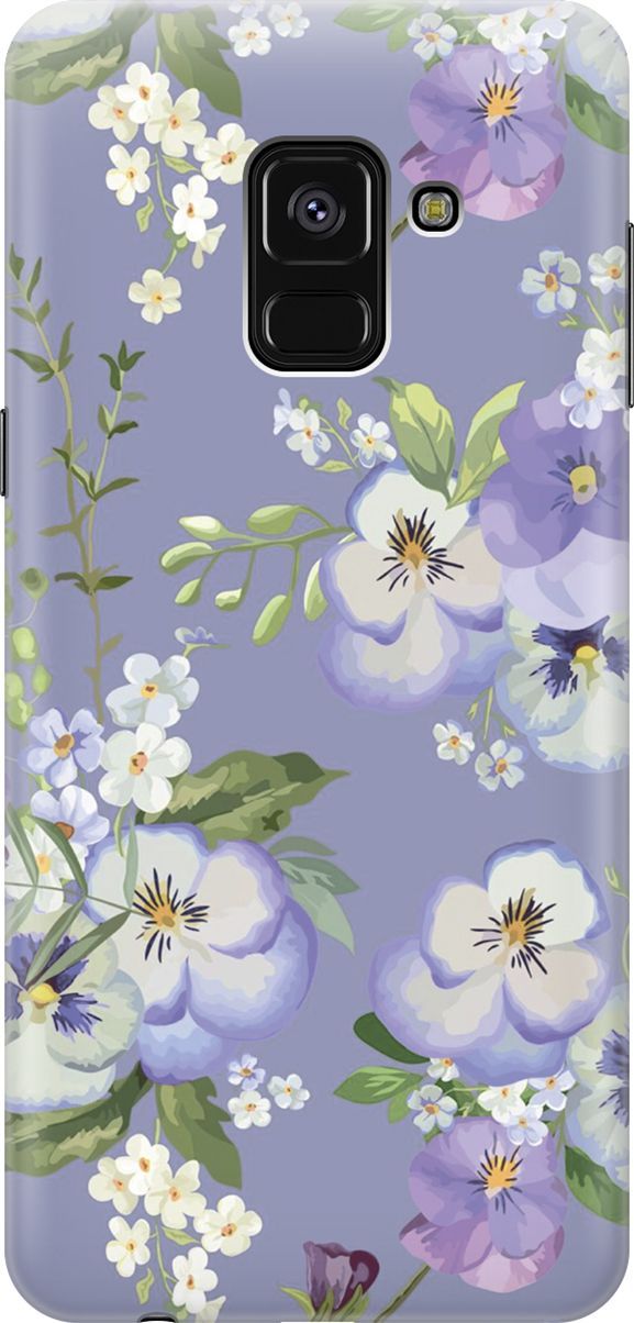 

Чехол на Samsung Galaxy A8+ (2018) "Цветочки на синем фоне", Белый;синий, 7220