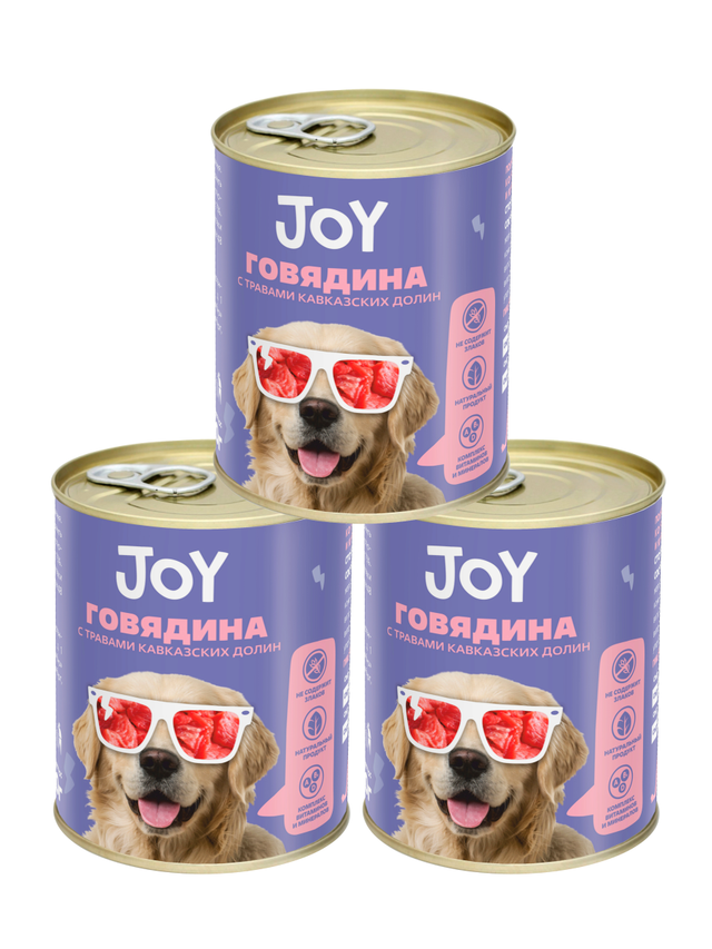 

Влажный корм для собак средних и крупных пород JOY с говядиной 3шт по 340г