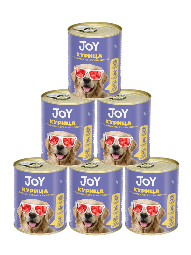 Влажный корм для собак средних и крупных пород JOY с курицей 6шт по 340г