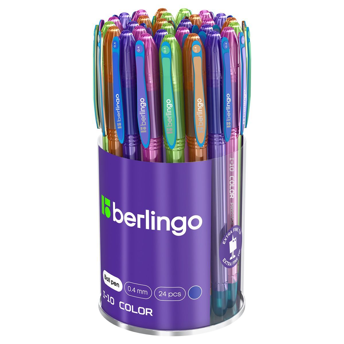 

Набор из 24 шт. Ручка шариковая Berlingo I-10 Color синяя, 0,4 мм, корпус ассорти