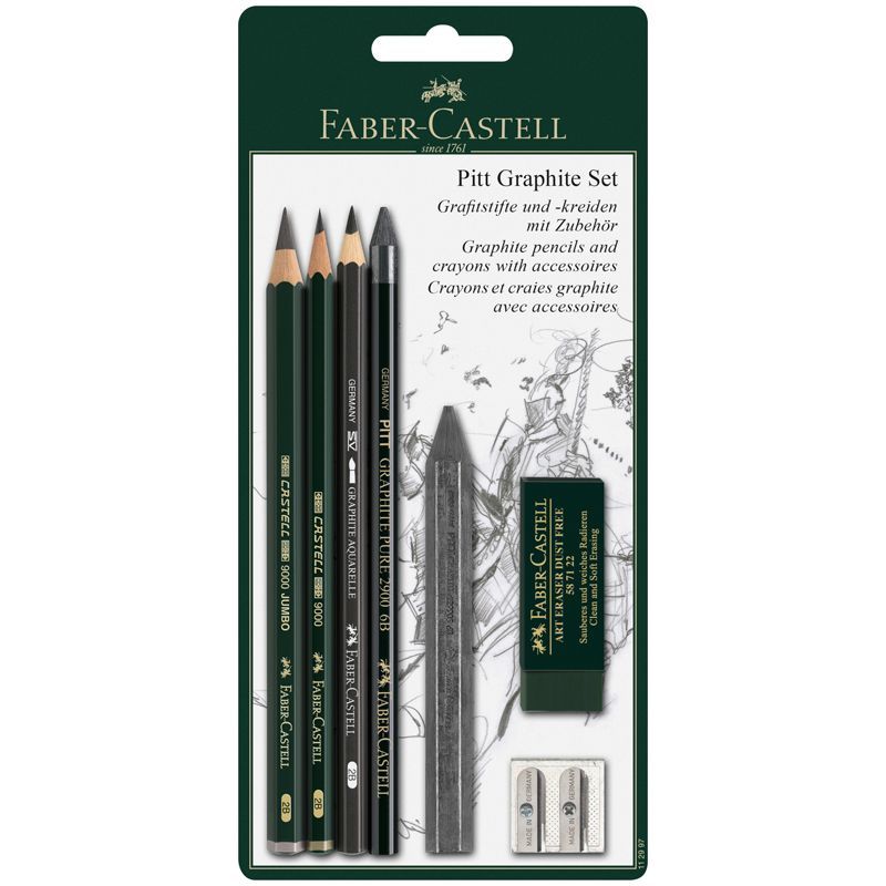 

Набор карандашей чернографитных Faber-Castell Pitt Graphite, 5шт. +ластик+точилка, 2B 6B