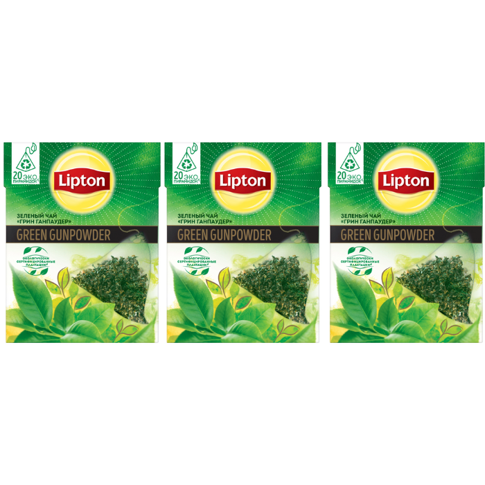 

Чай зеленый Lipton Green Gunpowder 3 упаковки по 20 пирамидок