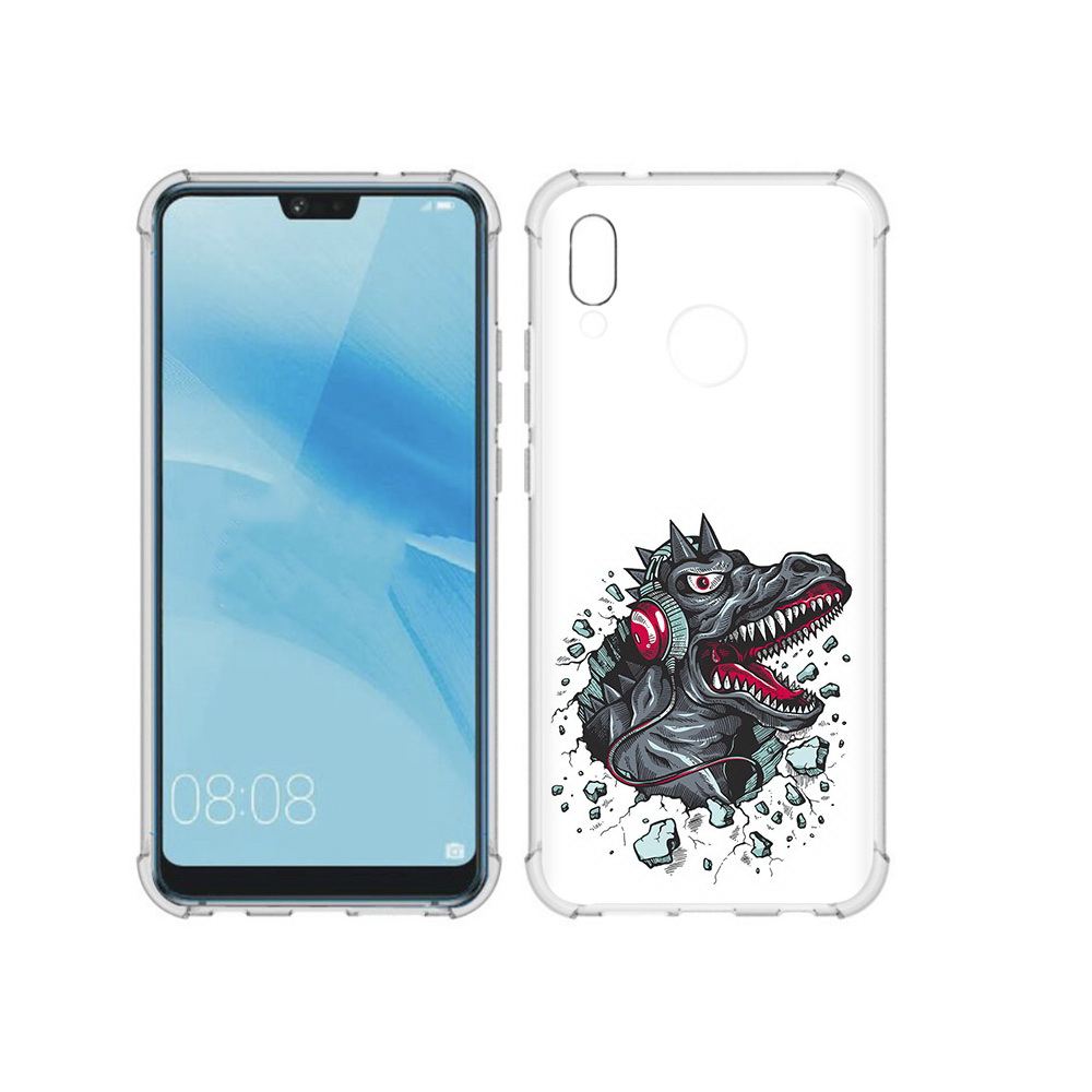 

Чехол MyPads Tocco для Huawei P20 Lite Нарисованный динозавр в наушниках (PT130405.51.124), Прозрачный, Tocco