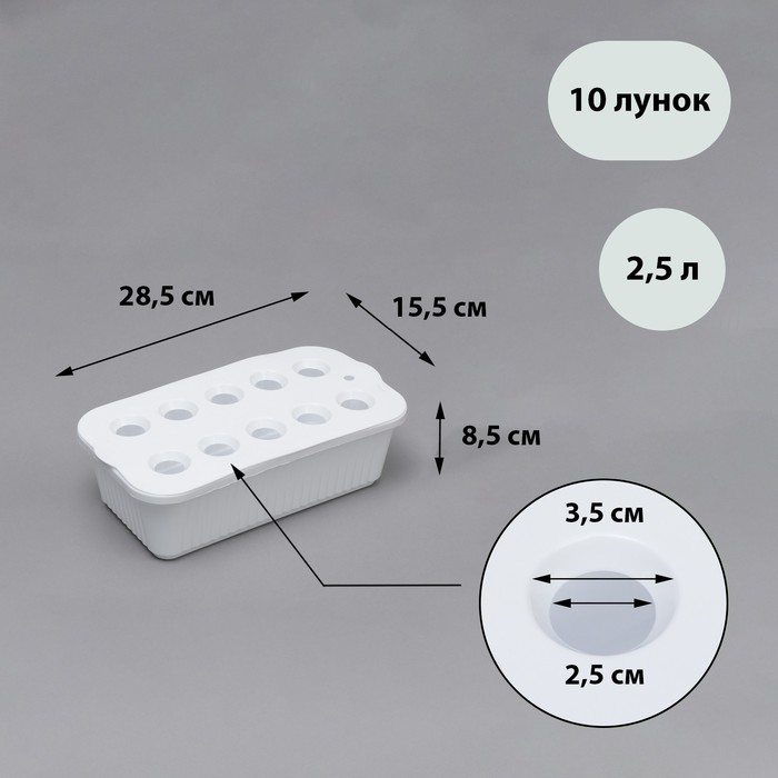 Ящик для рассады, 29x16x8,5 см, 2,5 л., Greengo 100045952231 белый