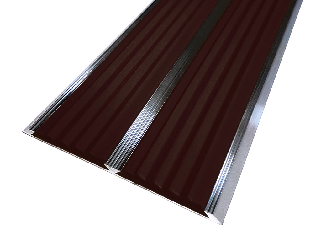 фото Алюминиевая полоса-порог с 2 резиновыми коричневыми вставками, длина 2м, упаковка 5 шт safetystep