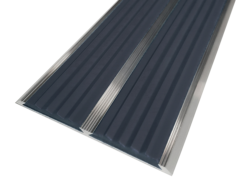 фото Алюминиевая полоса-порог с 2 резиновыми серыми вставками, длина 2м, упаковка 5 шт safetystep