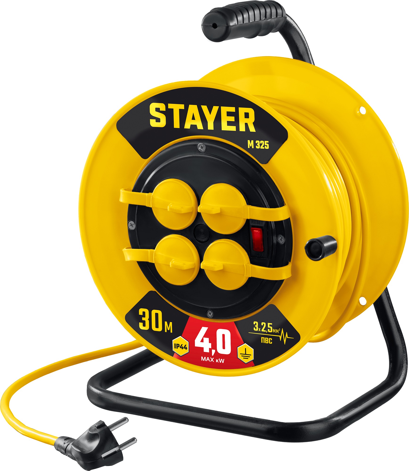 Силовой удлинитель на катушке STAYER (55064-30) 30 м, 4000 Вт, ПВС 3х2.5 стержень удлинитель для валиков stayer