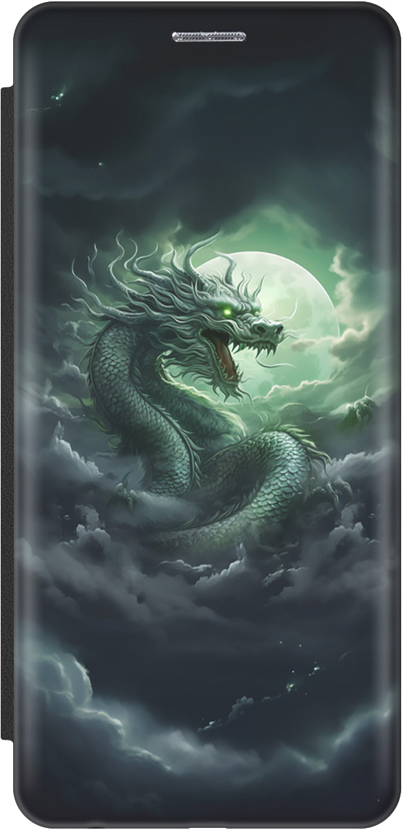 

Чехол-книжка на Tecno Spark 20 Pro с рисунком "Дракон на фоне луны и облаков" черный, Белый;зеленый;черный, 20011924