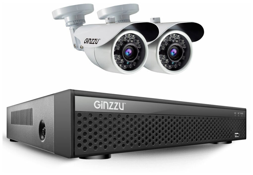 

Комплект видеонаблюдения Ginzzu HK-427D, 00-00001462, black, 2 камеры