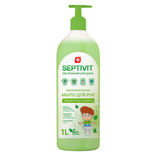 Жидкое мыло для рук Лемонграсс и мята Septivit Premium 1л