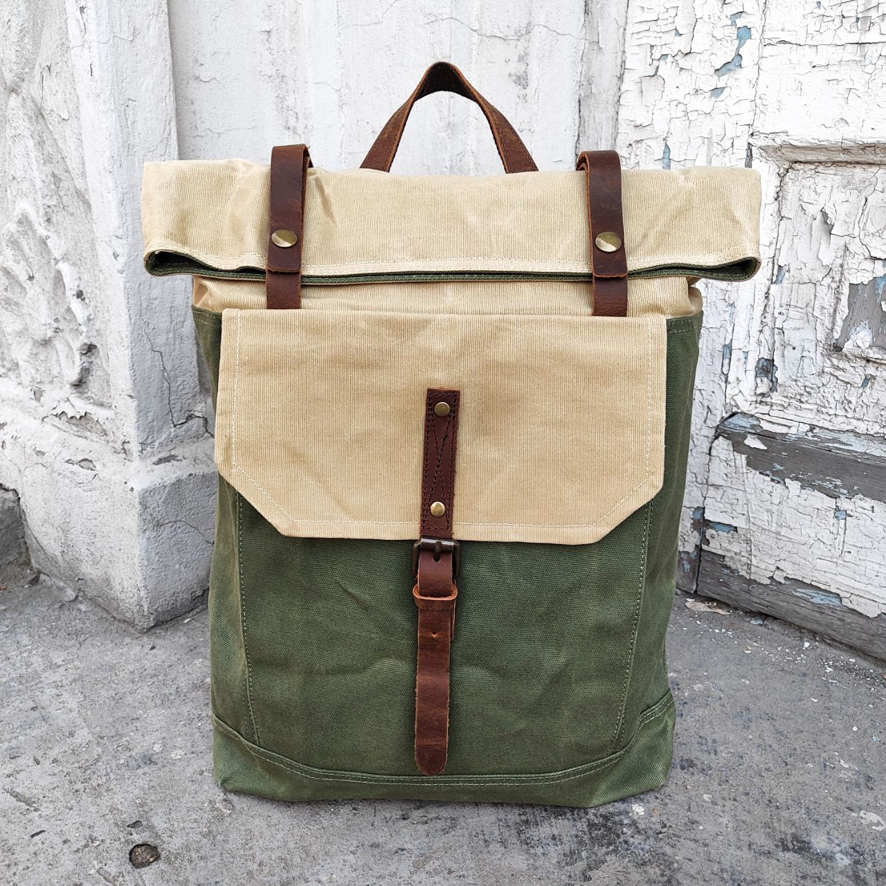 Рюкзак унисекс Orlen pack KS-03 бежевый/зеленый, 42х31х12 см