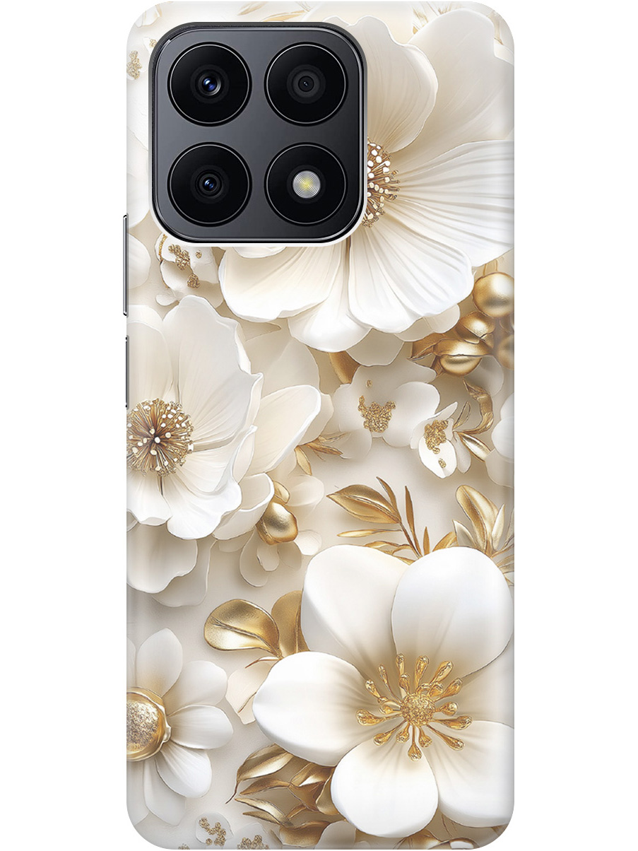 

Силиконовый чехол на Honor X8a с принтом "Золото на белых цветах", Прозрачный;белый;золотистый, 768741624