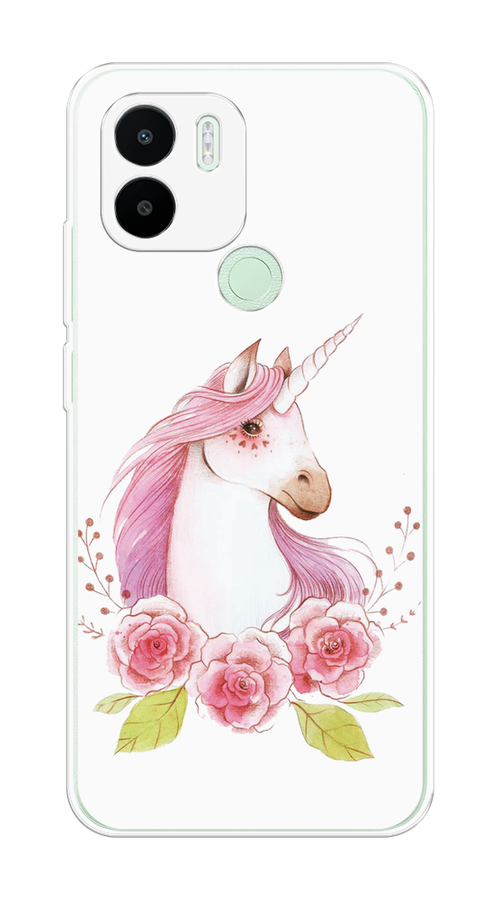 

Чехол на Xiaomi Redmi A1+/Redmi A2+ "Единорог цветы", Белый;розовый;серый, 318550-1