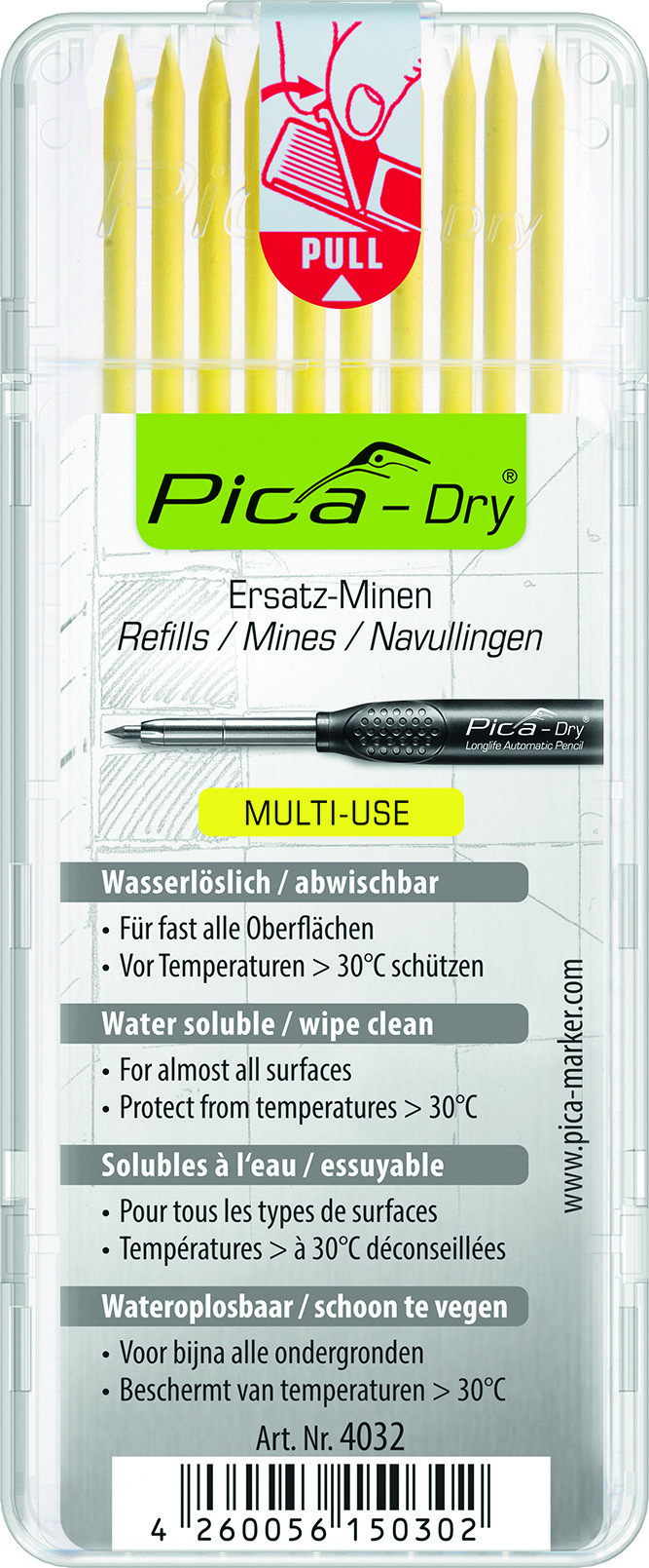

Грифели Pica комплект жёлтых для карандаша Pica Dry 3030 Marker 4032, Желтый