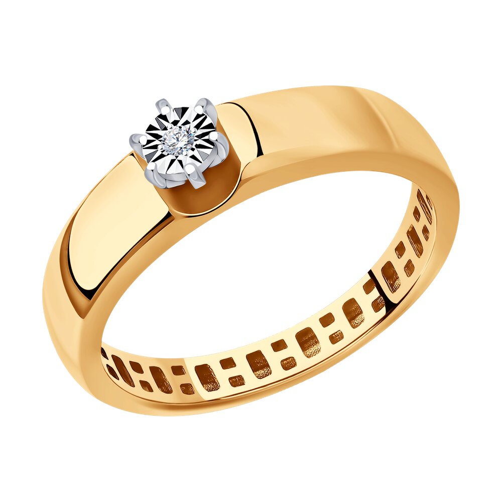 

Кольцо из комбинированного золота р.  Diamant 51-210-01419-1, бриллиант, 51-210-01419-1